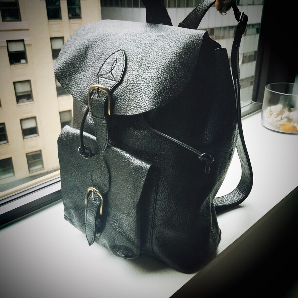 BLACK LEATHER DRAWSTRING BACKPACK Handmade 🌎🤲🏻